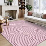 Garvee Washable Rug 8x10 Area Rugs for Living Room, Abstract Rainbow Non Slip Carpet, Low Pile, Pink - Pink