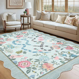 Garvee Washable Area Rug 9x12 Blue Floral Non-Slip Low Pile for Living Room Bedroom Dining Room - Blue