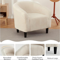 Garvee Accent Chair Corduroy Club Chair, Comfy Curved Armrest Upholstered Barrel Chair with Soft Padded Seat, U-Shaped Backrest for Living Room Bedroom Study Waiting Room, Beige
