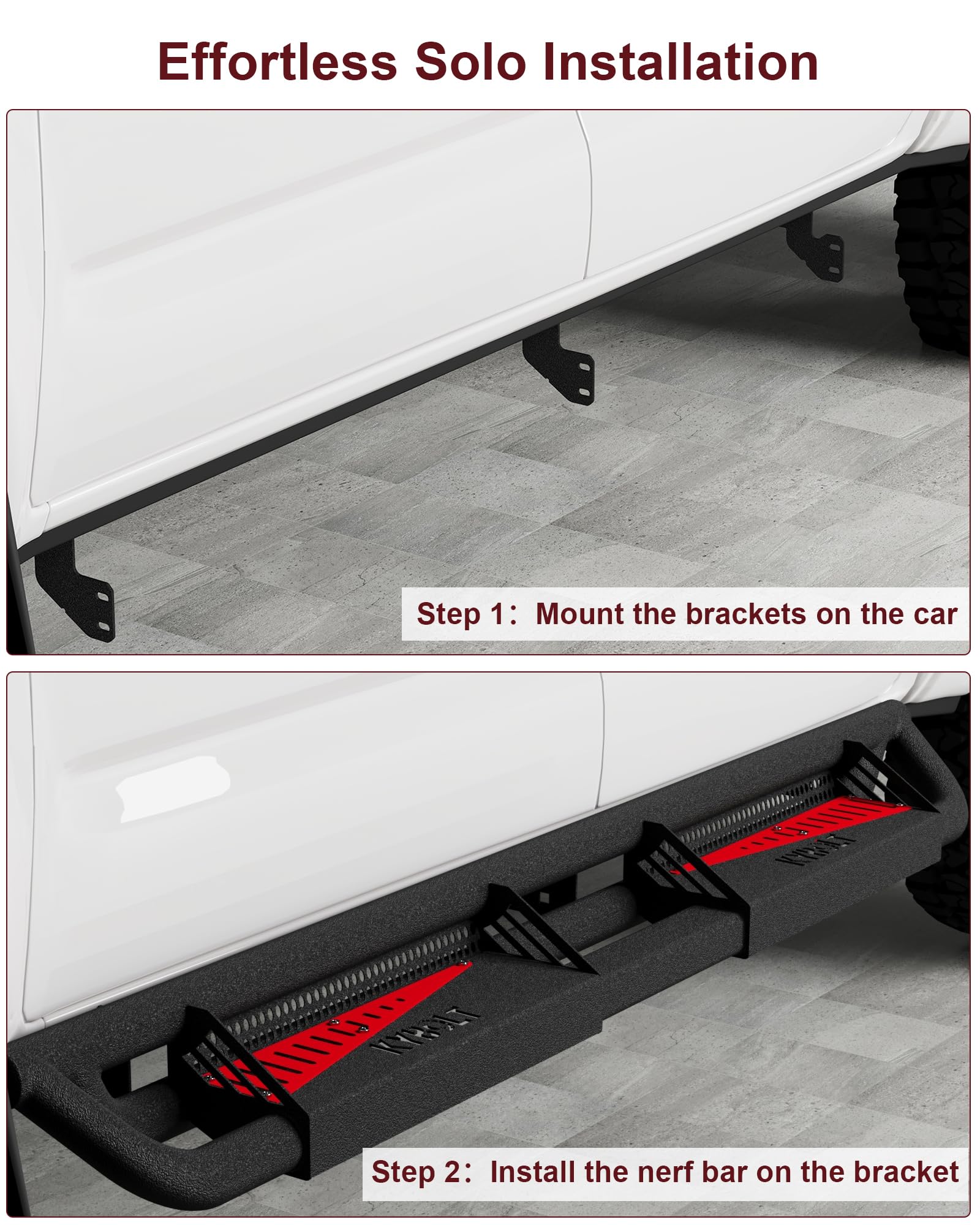 Garvee Running Boards Compatible with Toyota Tacoma Double Cab 2005-2023 with Paintable Step Plates,Powder Coated Steel Rock Sliders Side Steps Nerf Bar