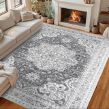 Garvee Machine Washable Rug 10x13 Neutral Floral Vintage Area Rug for Living Room Bedroom Dining Room Grey - Gray