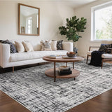 Garvee Large Washable Area Rug Grey 9x12 Modern Living Room Rug Bedroom Rug Distressed Abstract Plaid Floor Carpet, Washable Non Skid Low Pile Rug, Soft Non Shedding Rug, Foldable Thin Rug - Gray