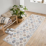 Garvee Boho Floral Checkerboard Washable Area Rug, Non-Slip Accent Carpet for Bedroom Living Room Kitchen Office, 2x6Ft Beige - Beige