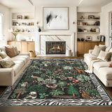 Garvee Large Animal Washable Rugs 9x12 Non-Slip Jungle Bedroom Rug Black - Black