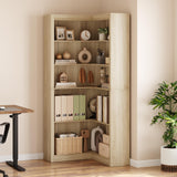 Garvee Corner Bookshelf, 71.8" Farmhouse Corner Bookcase with Large Storage, Tall Bookcase Heavy Duty 5 Tier L-Shaped Corner Shelf Large Display Rack for Bedroom Living Room Home Office, Wood - Wood Color