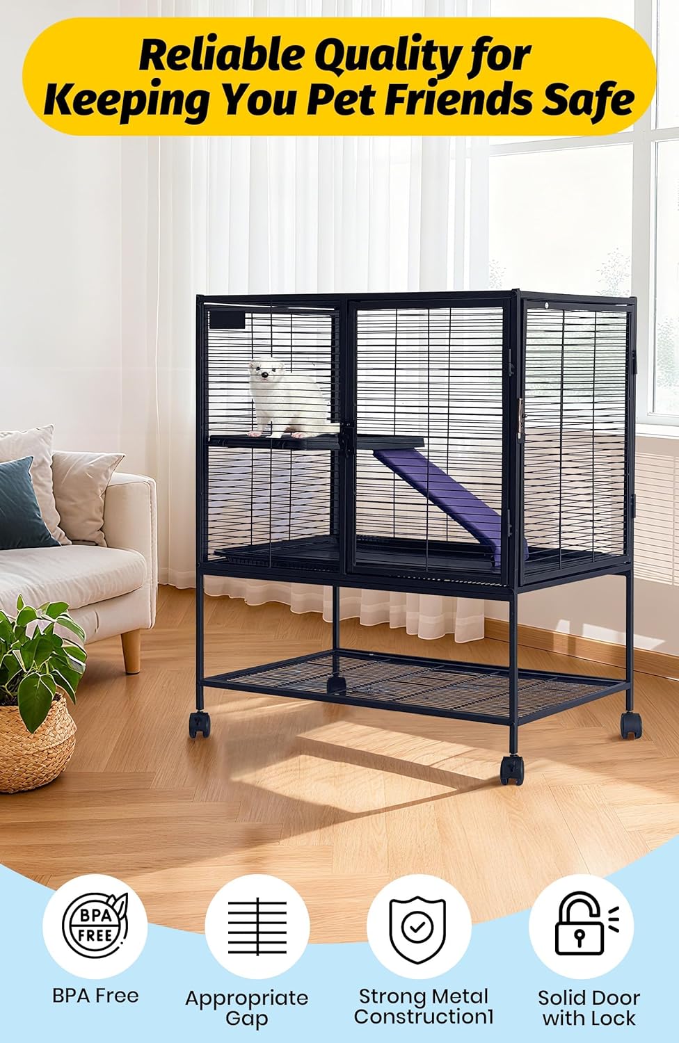 Garvee 36"H Multi-Level Metal Small Animal Cage, Removable Tray & Ramp, Lockable, BPA-Free, Indoor/Outdoor Use,for Ferrets, Hamsters, Chinchillas, Rabbits, Guinea Pigs, Hedgehogs, Gerbils