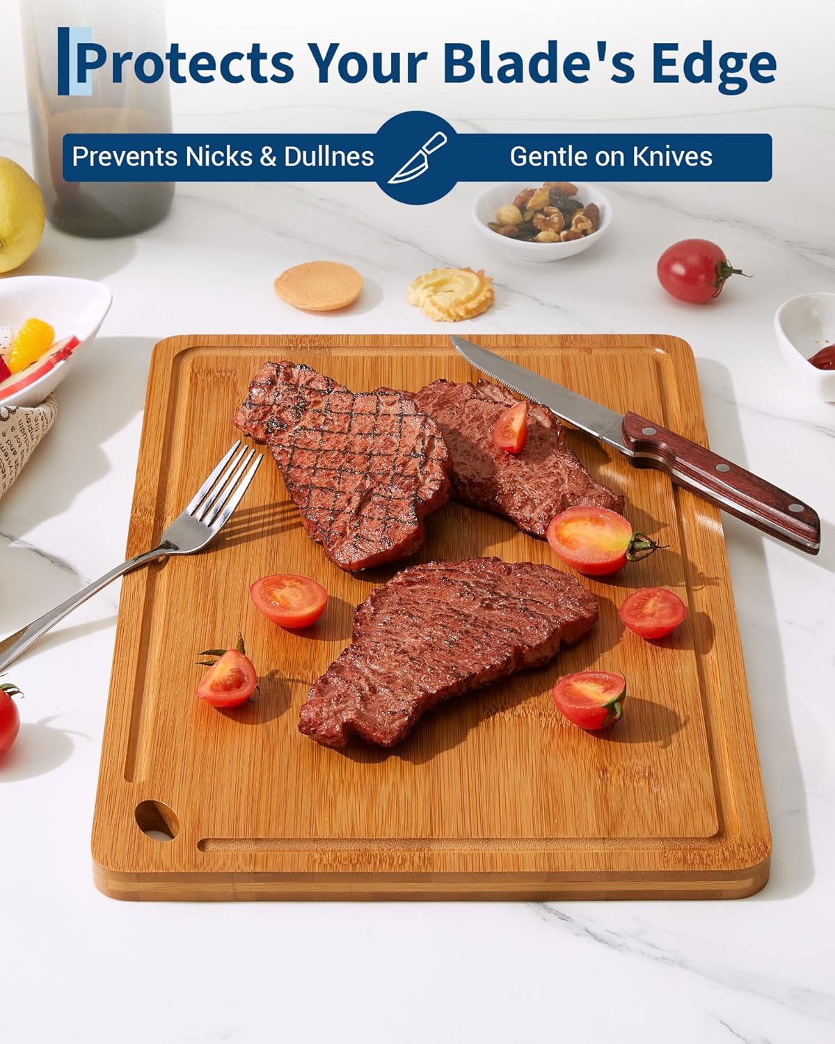 Garvee 3-Piece Deep Carbonized Bamboo Cutting Board Set with Holder – Multi-Size Wooden Chopping Boards for Kitchen, Durable Butcher Block with Deep Juice Grooves & Built-in Handles, For Meat, Vegetables, Fruits, meat and cheese board board (15x10, 12x8,