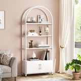 Garvee Arched Bookshelf, Modern Bookcase with Doors Storage, 71.5" Tall Freestanding Book Shelf with Studry Metal Frame, 4-Tier Arched Bookcase, Display Rack Shelf for Office,Bedroom, White - White white frame