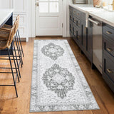Garvee Washable Vintage Floral Runner Rug 2x6- Non-Slip Print, Non-Shedding, Soft Foldable Carpets for Dining Room, Bedroom, Living Room, Kitchen Entryway, Grey - Gray