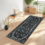Garvee Modern Floral Black 2x6 Rug Washable Kitchen Runner Rug Stain Resistant Easy Cleaning Throw Carpet With Non-Slip Backing Non Shedding Low Pile Floor Cover For Hallway Laundry Bedroom - Black