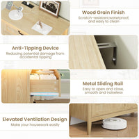 Garvee 5 Drawer Dresser for Bedroom with Charging Station and LED Lights, Farmhouse 44.9" Tall Chest of Dresser with Large Storage for Living Room, Hallway & Entryway, Natural
