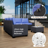 Garvee 6-Piece Outdoor Patio Sofa Set – All-Weather PE Rattan Wicker – Modular Conversation Furniture with Thick Cushions & Coffee Table – Garden, Poolside, Balcony, Coffee & Blue