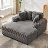 Garvee 60" Oversized Chaise Lounge Chair, Corduroy Sleeper Couch with Charging Ports, Cup Holders, Throw Pillows & Armrests for Living Room Bedroom, Gray - Corduroy | Gray