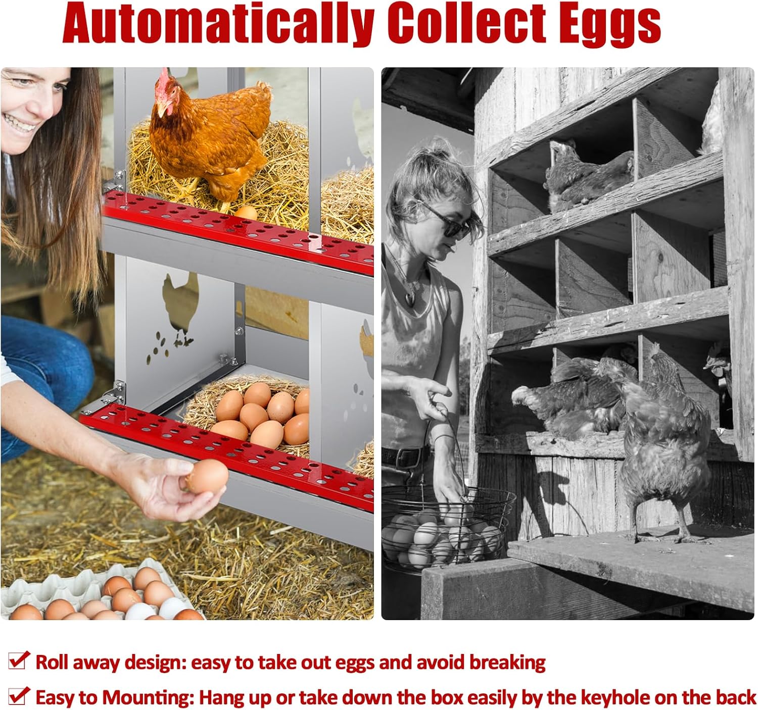 Garvee 6 Compartment Chicken Nesting Box - Heavy Duty Metal Coop with Roll Away Egg Collection, Perch, Lid Cover for Egg Protection - Wall Mount/Free Standing Nest Box for Chickens, Hens, Ducks