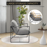 Garvee Modern Accent Chair, Comfy Living Room Chair with Metal Frame, Linen Armchair with Soft Cushion, Cozy Linen Sling Accent Chair for Bedroom Balcony Reading Room, Light Gray