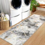 Garvee Modern Runner Rug 2x6 Washable Non Slip Carpet Runner Foldable Low Pile Marble Abstract Design Rug Ultra Soft Contemporary Rug Runner for High Traffic Areas in Entryway, Kitchen, Grey - Gray
