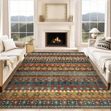 Garvee Boho Multicolor 9x12 Large Area Washable Rug, Distressed Geometric Printed Living Room Rug, Non-Slip Low Pile Floor Carpet, Foldable Non-Shedding Accent Rug for Bedroom, Office - Multicolor