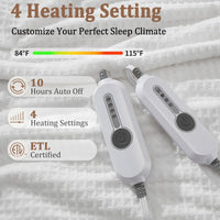 Garvee Heated Blanket Queen Size with Dual Control, Waffle Electric Blankets with ETL Certified, Soft Flannel Heating Blanket, 4 Heating Levels, 10 Hours Auto Off, White, Queen 84" x 90"