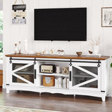 Garvee Farmhouse TV Stand 75 Inch Entertainment Center White TV Console Modern Media Furniture Wood TV Console Cabinet with Sliding Barn Door and Adjustable Shelf for Living Room Bedroom
