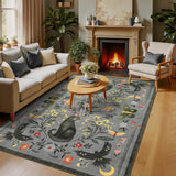 Garvee Washable Cat Floral Area Rug 6x9, Non Slip Soft Low Pile Indoor Rug, Cute Animal Floral Pattern, Easy Clean Durable Rug for Living Room Bedroom, Gray - Gray
