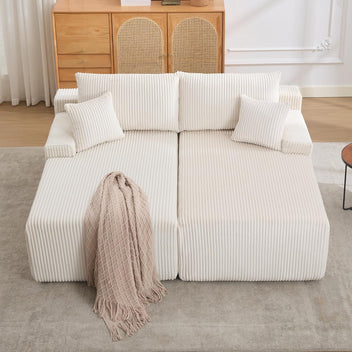 Garvee 79” Double Lounge Chair Indoor, Oversized Boneless Corduroy Sleeper Sofa Bed with 4 Pillows, Armrests, Comfy Reading Loveseat No Assembly Required Cloud Sofa for Living Room, Bedroom, Beige