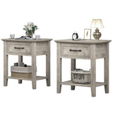 Garvee Square Nightstand Set of 2, End Table with Drawer, Side Table for Spaces, 2 Tiers Storage Shelves with Dresser, Bedside Table for Living Room, Bedroom, Dorm, Gray - 2 PCS-Gray