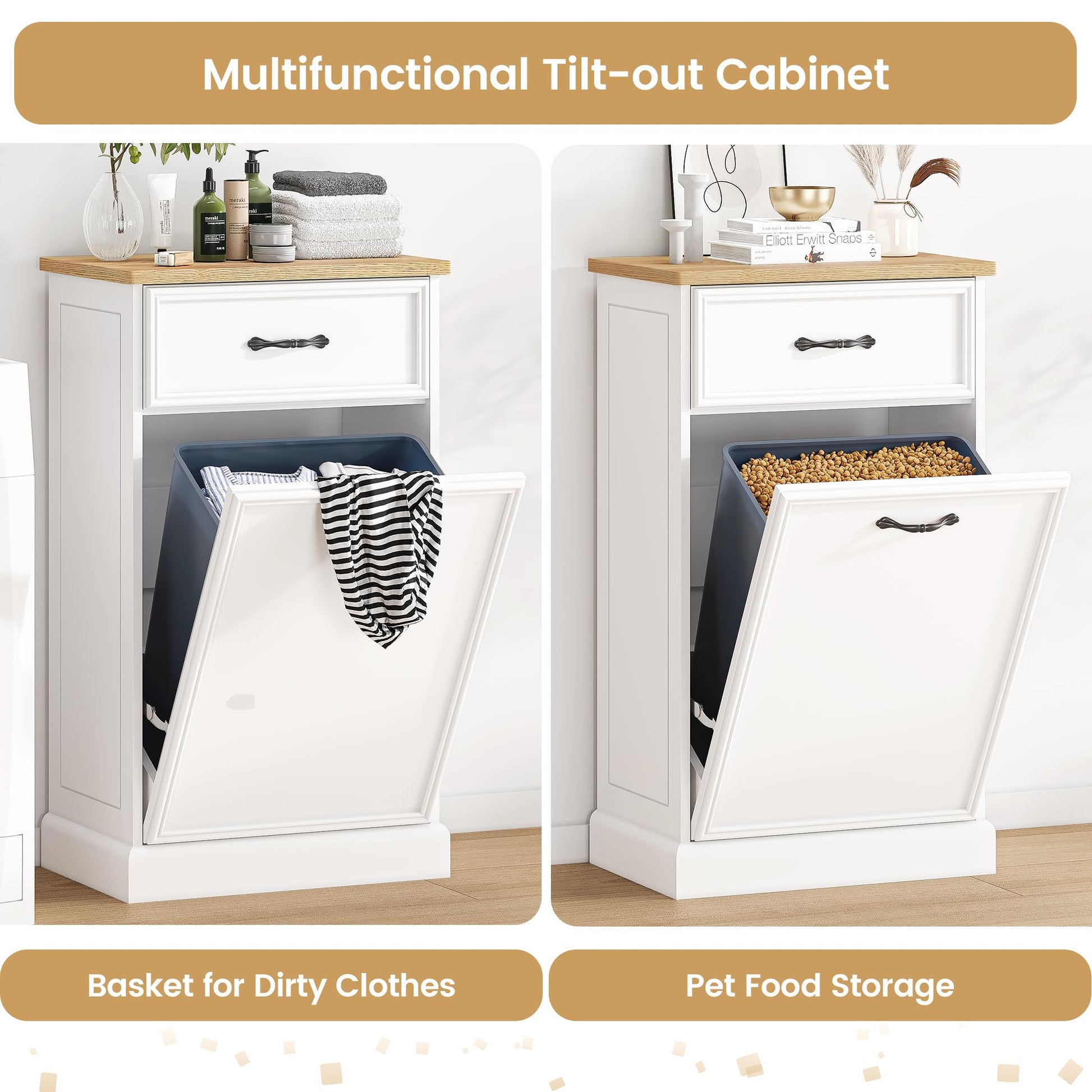 Garvee Tilt Out Trash Cabinet, Hidden Trash Can Cabinet 10 Gallon Storage Holder, Freestanding Garbage Can Cabinet for Kitchen Dining Living Room