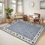 Garvee Washable 8x10 Floral Living Room Rugs Soft Non Slip Dining Room Carpet Large Geometric Bordered Print Floor Cover Grey - Gray