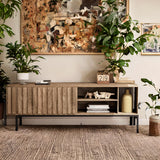 Garvee Modern 65-Inch TV Stand with Sliding Door, Adjustable Shelves, MDF & Iron, for Living Room or Bedroom