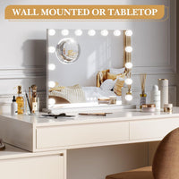 Garvee Vanity Mirror with Lights, Tabletop Lighted Mirror with 15 Dimmable LED Bulbs, Makeup Mirror with 3X Magnification, 3 Colors Modes,Touch Control, USB Charging Port, 23”x18”, White