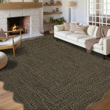 Garvee Imitation Braided Collection-Print 10x13 Area Rug, Large Washable Rug with Non-Slip Rubber Backing, Non-Shedding Stain Resistant Thin Foldable Carpet - Black & Brown for Living Room - Black & Brown