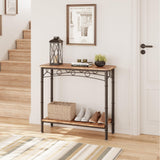 Garvee Small Console Table Retro Design + High-Quality MDF + Metal + 2 Tier Storage + 31.5" L x 11.8" W x 31.8" H + Living Room, Entryway - Rustic Brown