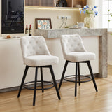 Garvee Counter Height Bar Stools Set of 2, Modern Swivel Bar Stools with Back and Wood Legs, 26" H Seat Height Upholstered Barstools Bar Chair for Kitchen Island Home Bar, Linen Fabric Beige - Linen Beige