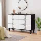Garvee Modern Wooden 6 Drawer Dresser with Vintage Pattern Design, Chest Dresser with Deep Drawers for Bedroom, Living Room and Entryway, Black and White - Black and White