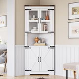 Garvee Farmhouse Corner Cabinet, Tall Corner Storage Cabinet with Barn Door & Adjustable Shelves, Bathroom Cabinet with Storage for Living Room, Kitchen, Bathroom, White - White