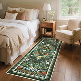 Garvee 2x6 Washable Floral Runner Rug, Non-Slip Low Pile Botanical Bird Kitchen Rug, Vintage Indoor Carpet for Hallway, Entryway & Bedroom, Green - Green