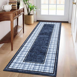Garvee Washable Runner Rugs 2x6 Checkered Non Slip Modern Kitchen Rug Navy Ultra-Thin Soft for Bathroom Hallway Entryway Bedroom - Navy Blue