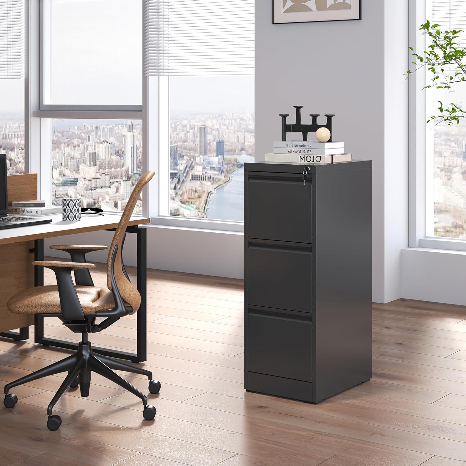 Garvee 3-Drawer File Cabinet with Lock, Heavy Duty Vertical Filing Cabinets for Home Office, Secure Locking Metal Steel Storage Cabinet for Letter/Legal Size File, Assembly Required, Black