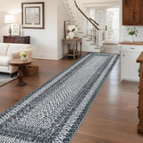 Garvee Gray Boho Kitchen Runner Rug 2x10, Washable Non Slip Low Pile Faux Wool Carpet, Vintage Braided Print Rug for Hallway Entryway Laundry Room - Gray