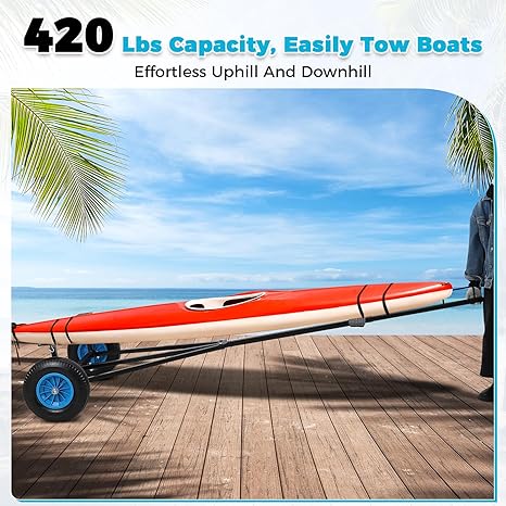 Garvee Adjustable Boat Trailer Dolly, 420lbs Load Capacity Carbon Steel Trailer Mover for Moving Kayaks, Motorboats, and Fishing Boats, Adjustable Length 96 Inch -116 Inch