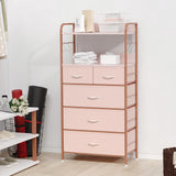 Garvee 5 Drawers Dresser for Bedroom, Dressers & Chests of Drawers for Hallway, Entryway, Storage Organizer Unit with Fabric, Sturdy Metal Frame, Wood Tabletop, Easy Pull Handle, Pink - Pink