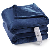 Garvee Electric Heated Blanket Throw, Super Cozy Soft Flannel Heated Throw with 4 Fast Heating Levels & 10 Hours Auto Off, Machine Washable, ETL Certification, Home Office Use (Twin, Navy) - Ocean Blue