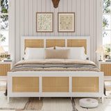 Garvee Queen Rattan Bed Frame with Headboard, White Boho Cane Platform Bed Frame with Strong Metal Slat, Noise Free, No Box Spring Needed, White - White