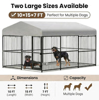 Garvee Outdoor Heavy Duty Large Dog Kennel, Walk-in Dog Cage with Metal Gate & Secure Lock, Large Dog Enclosure with Waterproof Roof, Includes Feeding Doors & Bowls for Backyard, 10x15x6 ft