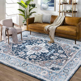 Garvee Vintage Area Rug 8x10 Bedroom Rug for Living Room Non-Shedding Indoor Printed Boho Floor Carpet for Dining Table Office Decor, Navy, 8’x10’ - Navy