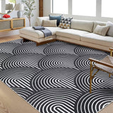 Garvee 8x10 Living Room Rug Washable Rug Large Modern Area Rugs for Bedroom Non Slip Backing Throw Carpet Indoor Soft Thin Rug Contemporary Lines Print Accent Rug for Bedroom Dining Office Black - Black