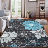 Garvee Boho 8x10 Area Rugs Washable Rug Modern Rug Floral Rug Low-Pile Floral Print Carpet Foldable Mat Indoor Rug Decor for Living Room Bedroom Farmhouse Dining Room Office - Dark Gray
