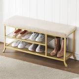 Garvee Shoe Rack Bench, 2 Tier Metal Storage Bench, Adjustable Shelf Entryway Bench, Metal Shoe Rack Organizer with Cushion, Shoe Storage Bench Living Room for Hallway, Golden - gold