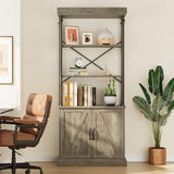 Garvee Tall Bookshelf With Doors 73.62 Industrial Storage Open Rack Shelf With Cabinet Wood and Metal Bookcase Farmhouse Bookshelves Large Vintage Display Rack Home Office - Gray