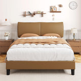 Garvee Queen Size Platform Bed Frame with Adjustable Headboard, Strong Wooden Slats, No Box Spring Needed, Easy Assembly, Brown - brown